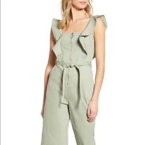 Tinsel Cropped Ruffle Strap Belted Jumpsuit